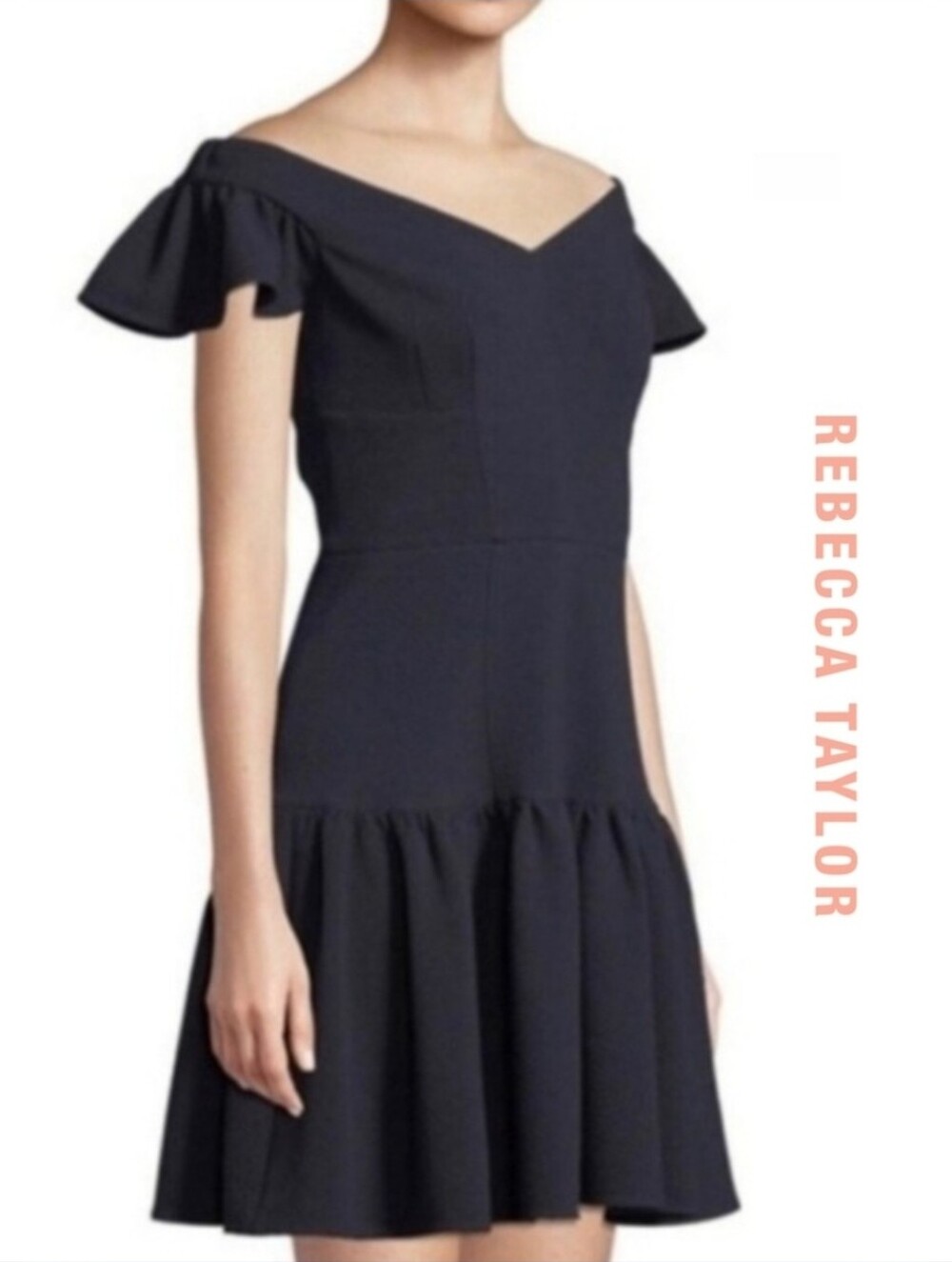 {Rebecca Taylor} Off Shoulder Textured Dress Navy Size 8